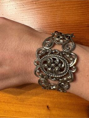 Vintage Danecraft Sterling Silver Filigree Cuff Bracelet Scroll Openwork 26g